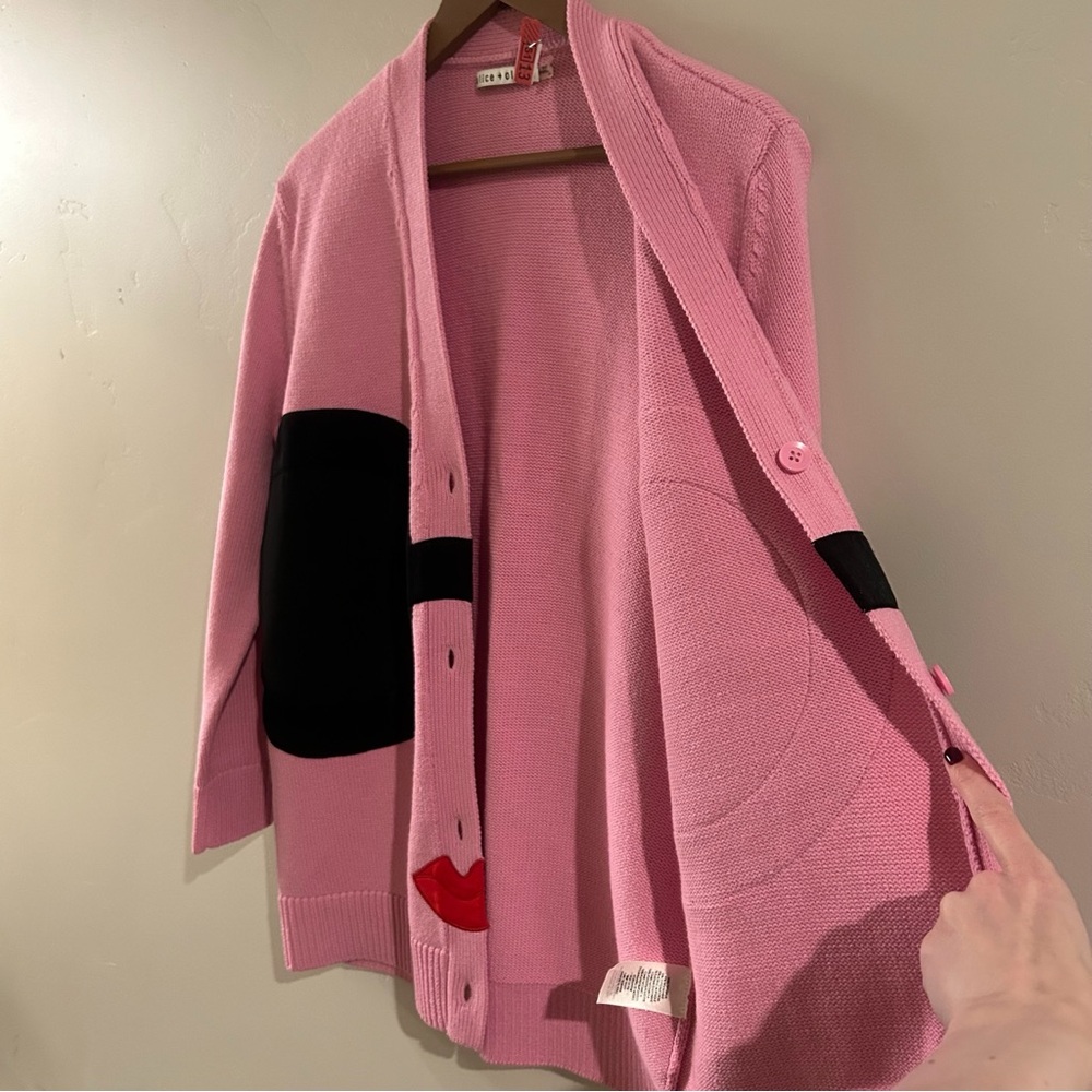 alice + olivia | bradford stace face grandpa cardigan in electric pink ↷ - Picture 13 of 16